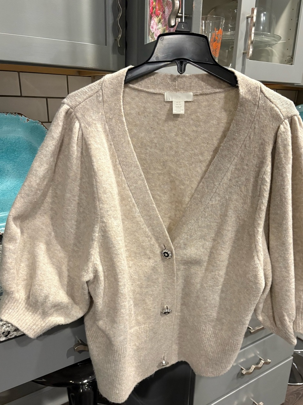 H&M Short Sleeve Cardigan in Soft Neutral Beige
